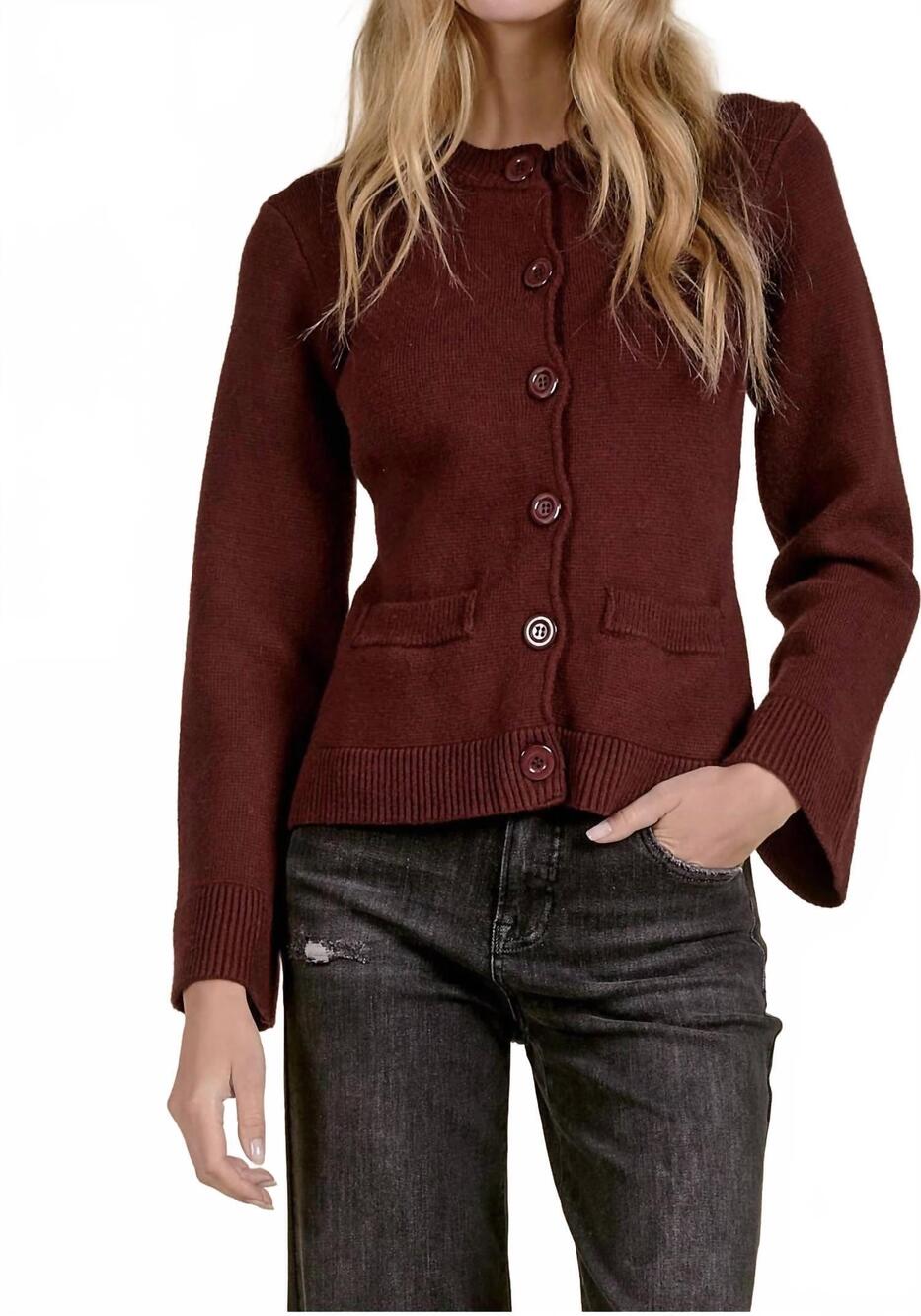 NEW ELAN crewneck flair skeeve sweater in burgundy